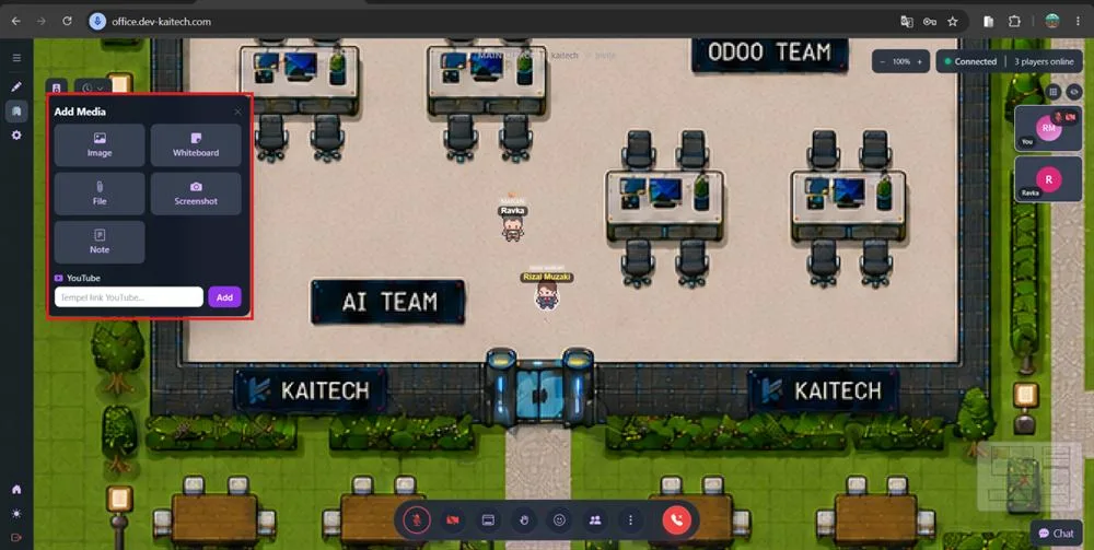 Menu Add Media KAISPACE: pilihan menempelkan gambar, papan tulis, berkas, catatan, atau video ke peta.