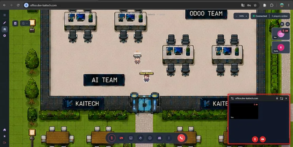 Jendela kamera mengambang Mini Mode di atas peta kantor KAISPACE.